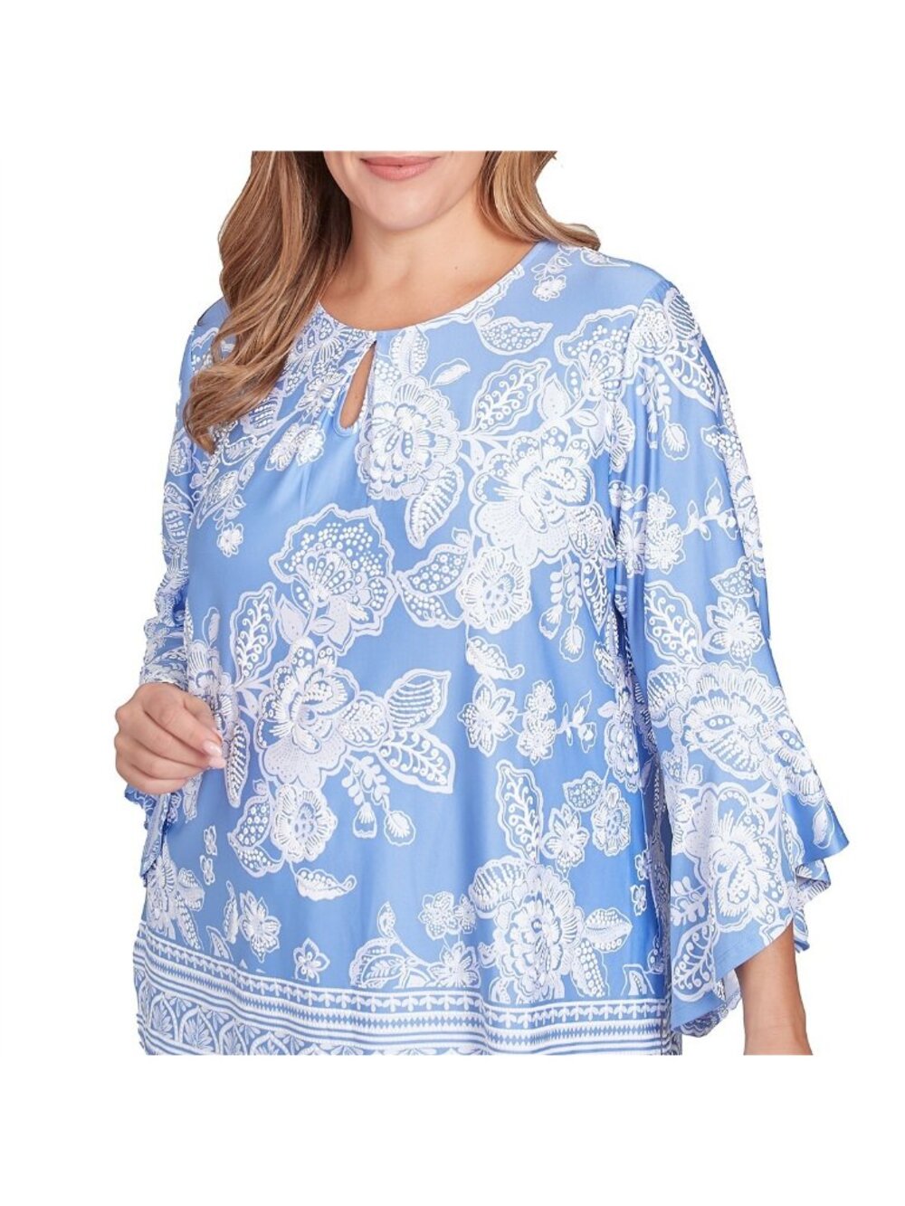 Ruby Rd. Plus Size 2X Puff Print Periwinkle Blue Top MSRP $64 - Picture 3 of 4